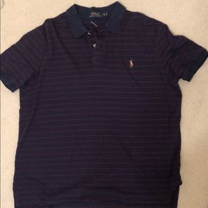 men’s maroon and blue striped polo